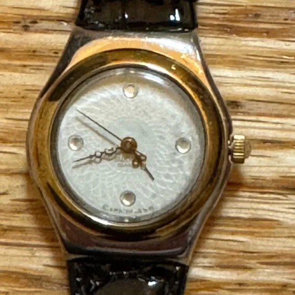 Swatch  Swiss Irony Lady Reverence Black band and Gold  Rim Classic Timepiece LB170E - LADY BLACK SINGLE - Swatch® United States main image 3